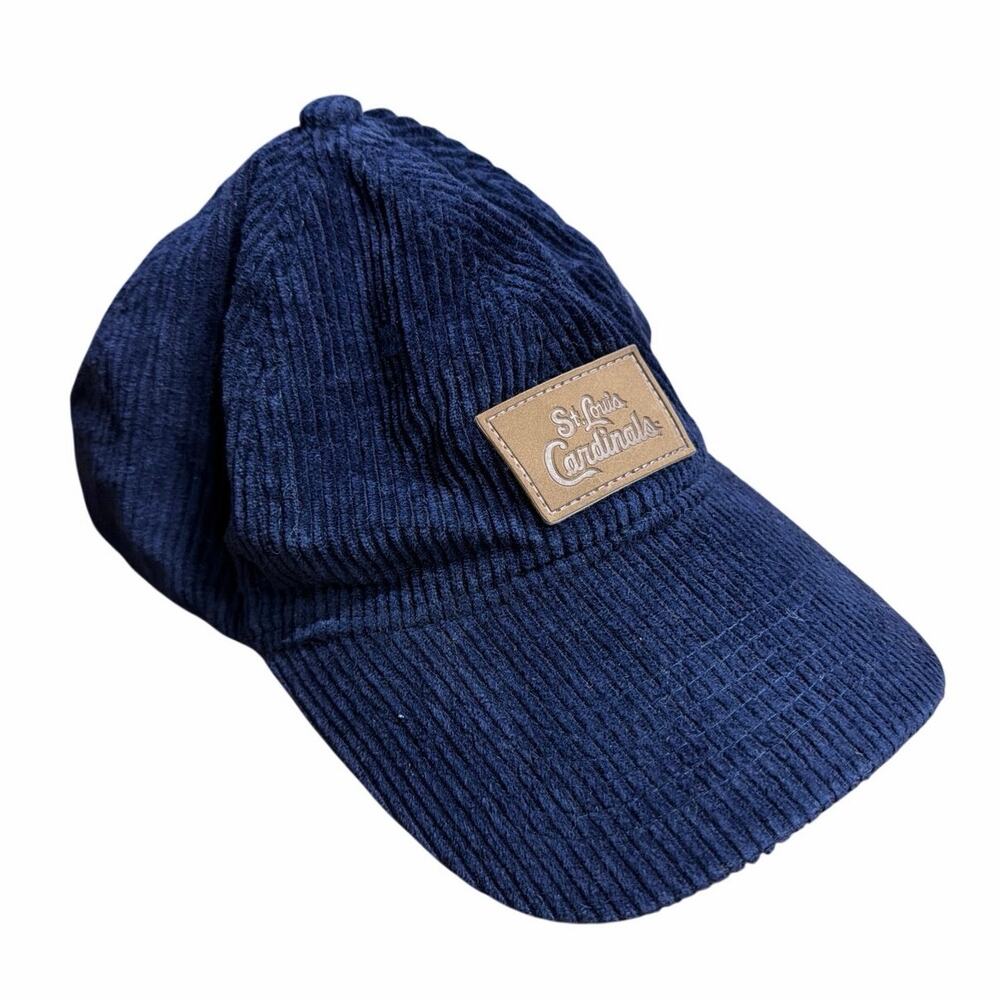 St Louis Cardinals Corduroy Hat Navy Leather Patch Vintage Style Cap